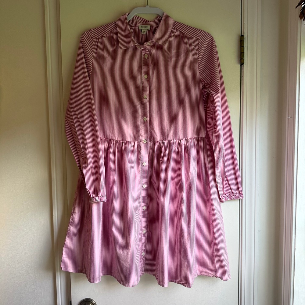 J.Crew Pink White Striped Button Down Shirt Dress Long Sleeve Size 6
